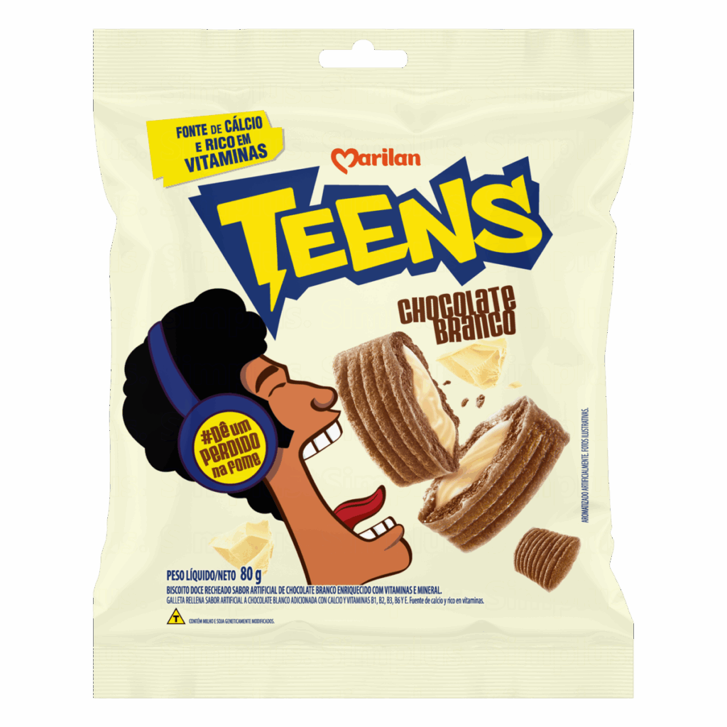 BISC. TEENS SNACK CHOC BRANCO 80GR