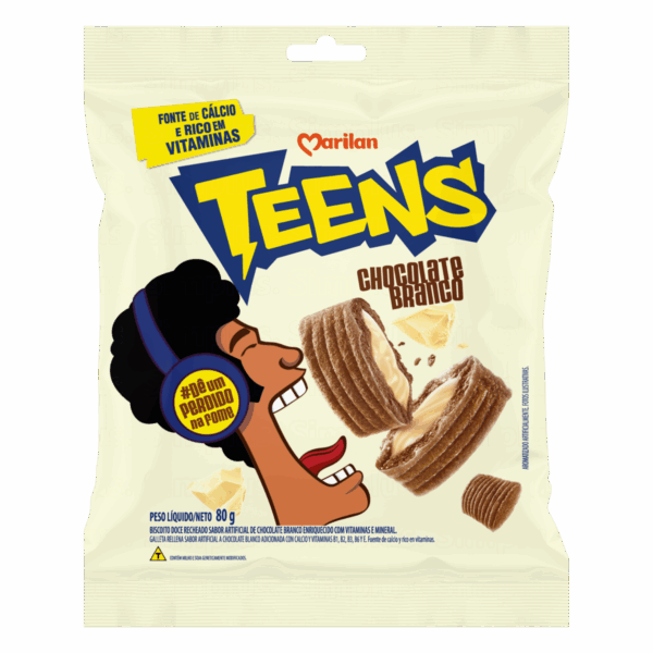 BISC. TEENS SNACK CHOC BRANCO 80GR
